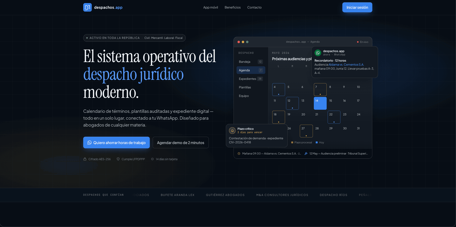 Screenshot of despachos.app